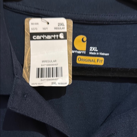 NWT Carhartt Men's Navy Blue Shirt Short Sleeve Polo Style Top - Picture 4 of 7
